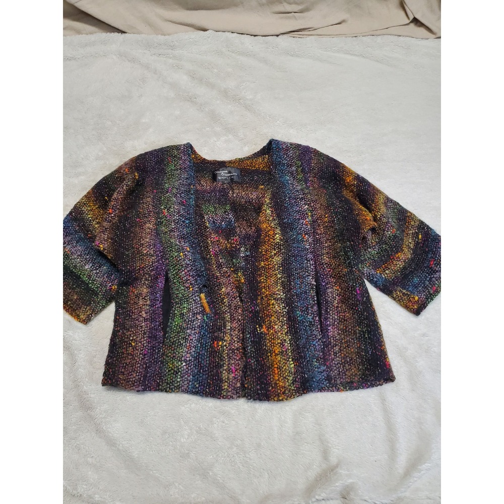 Multicolored Textured Knit Slouchy 1/2 Sleeve Cardigan XS Bohemian Funky Artsy